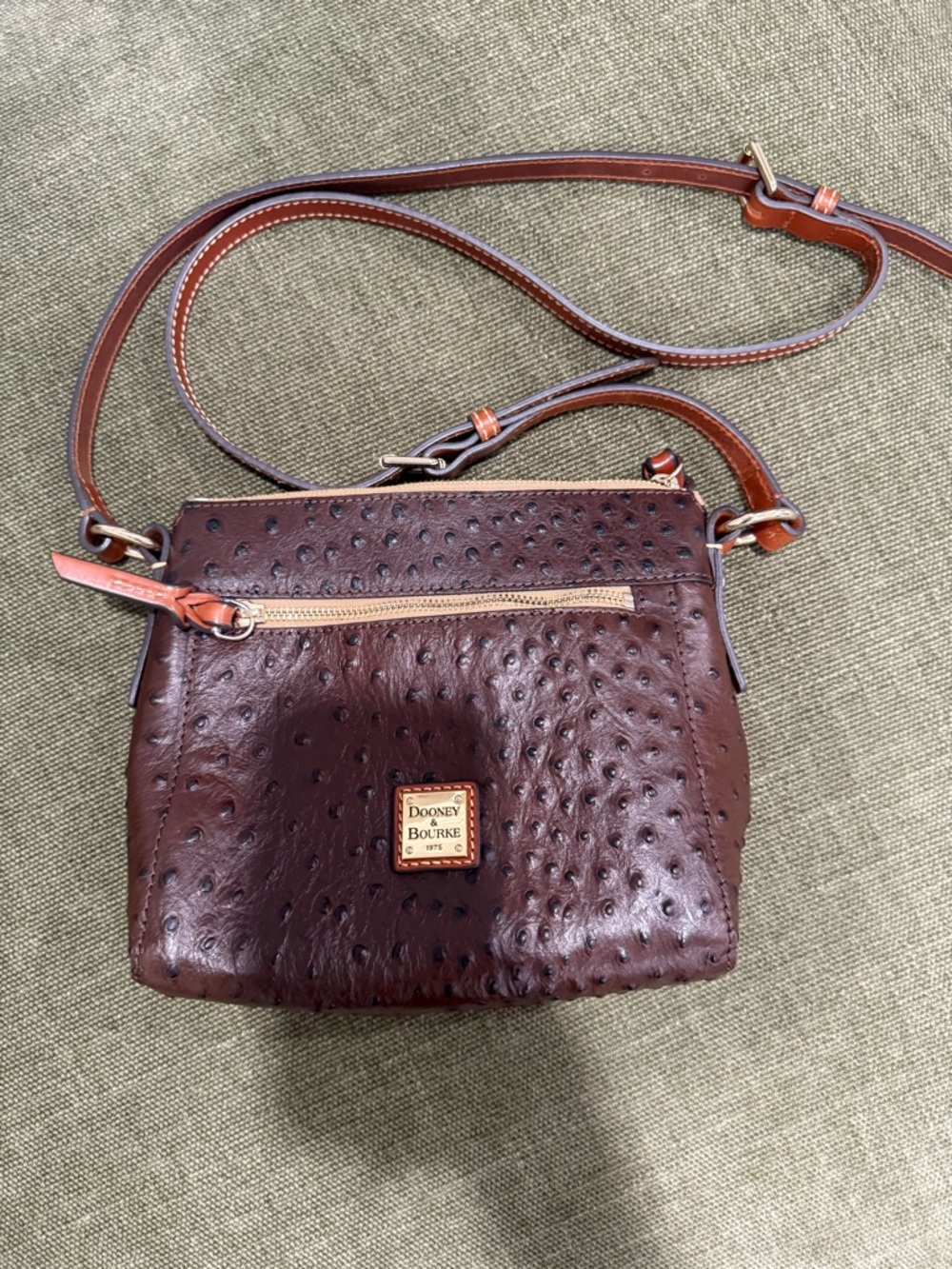 Dooney & Bourke Dark Brown Ostrich-Embossed Crossbody